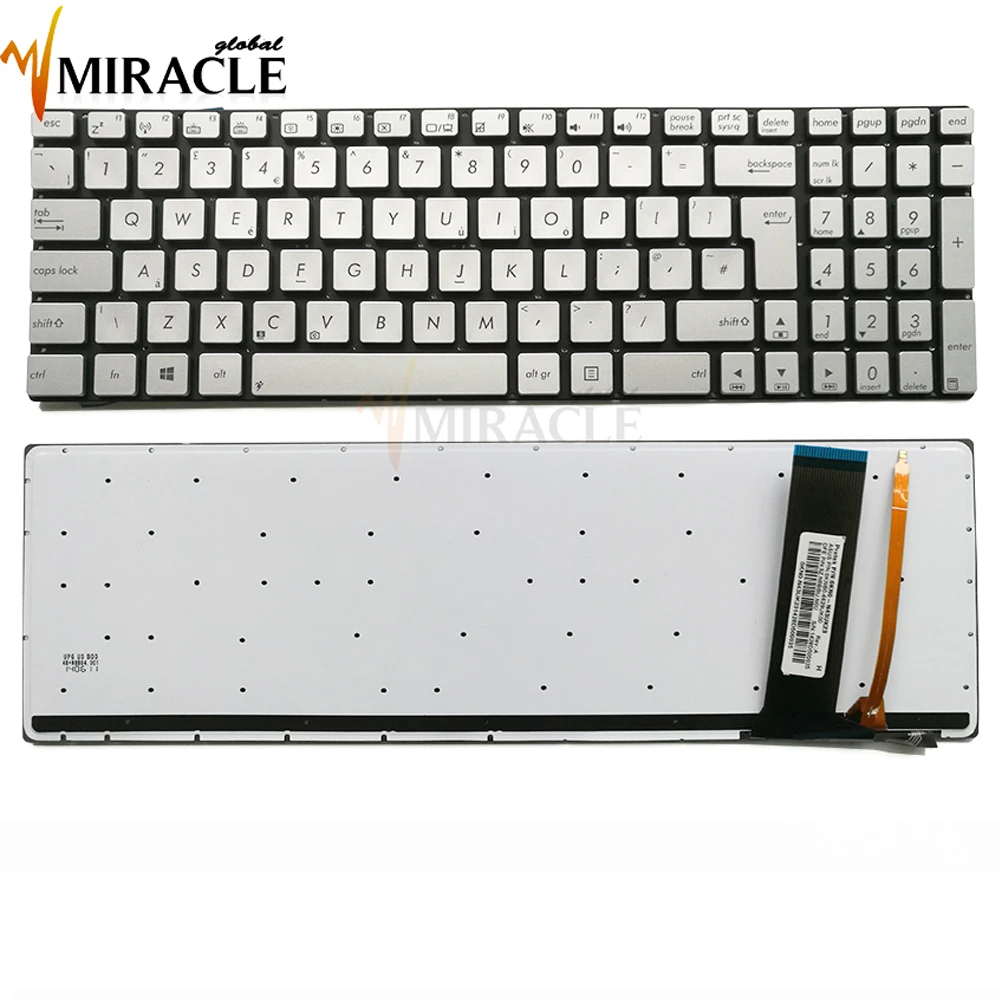 Laptop Tastatur til Asus N550 Q550 N76 N550LF N550J N550JA på engelsk sølv med baggrundsbelyst Oprindelige udskiftning 0KN0-N43UK23
