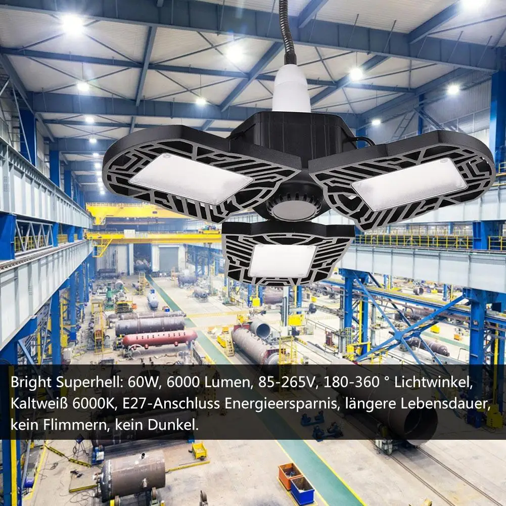 Led Garage Lampe UFO Deformere Industrielle Lampen E27/E26 Led High Bay Lys 60/80W Workshop Parkering Lager Lampe 85-265v