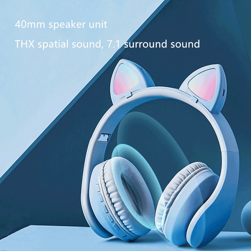 LED Kat Ear Hovedtelefoner 7.1 Surround Sound trådløse Bluetooth-5,0 Støtte TF Kort Med 3,5 mm-Stik Og Mikrofon til smartphone