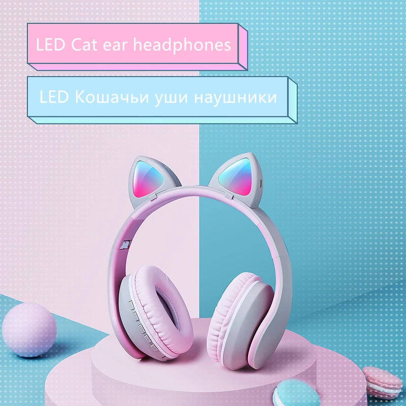 LED Kat Ear Hovedtelefoner 7.1 Surround Sound trådløse Bluetooth-5,0 Støtte TF Kort Med 3,5 mm-Stik Og Mikrofon til smartphone