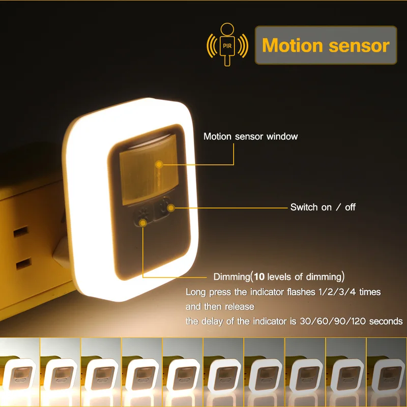 LED Motion Sensor Væg Lampe PIR Lys Sensor Nat Lys 110V-220V Sengelamper til Trapper, Køkken Kabinet Bærbar Belysning