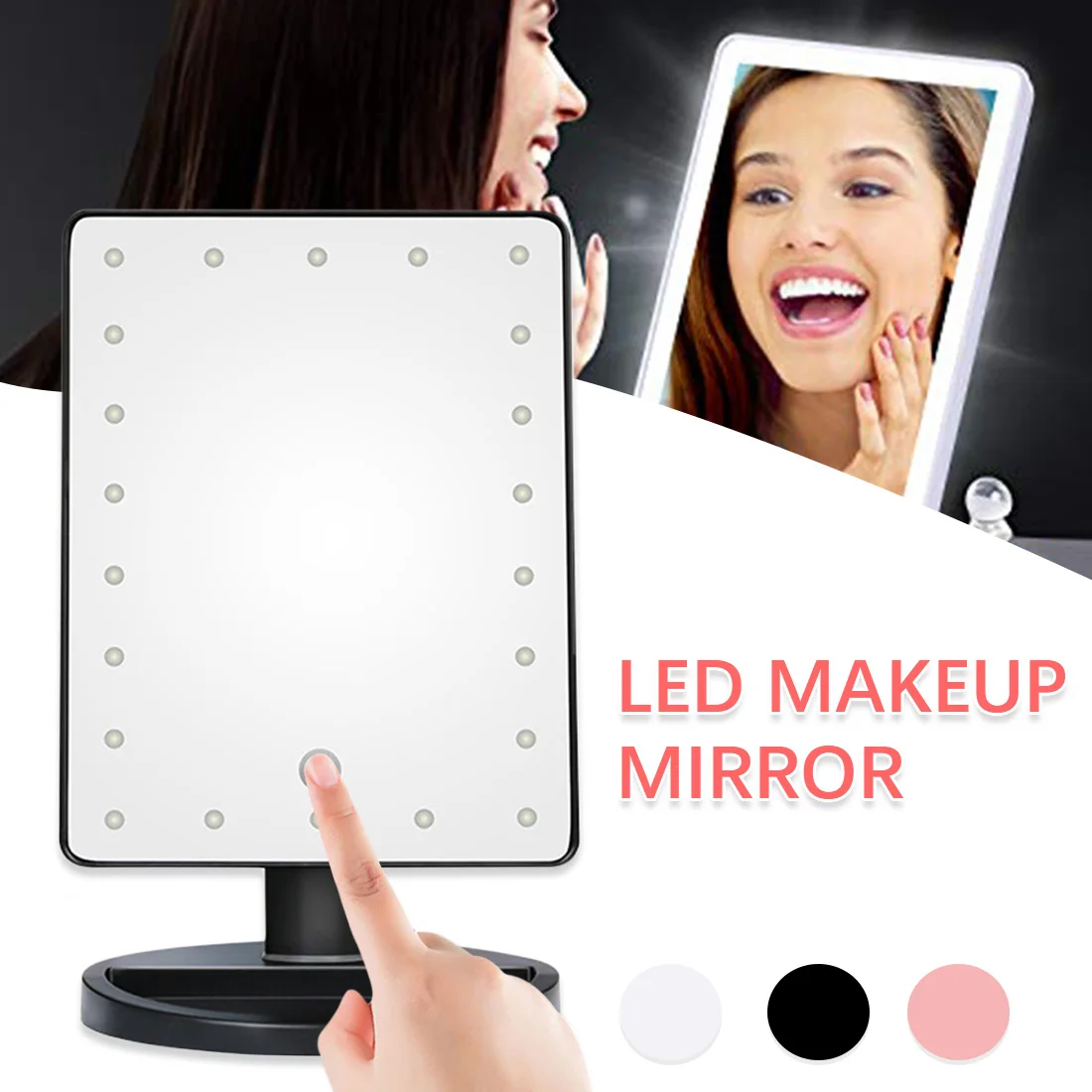 LED-Oplyste Makeup Spejl Kosmetiske Tabel Spejl Med Lys til at Gøre Op Justerbar Lys 22 Touch Screen Øjenvipper Børste