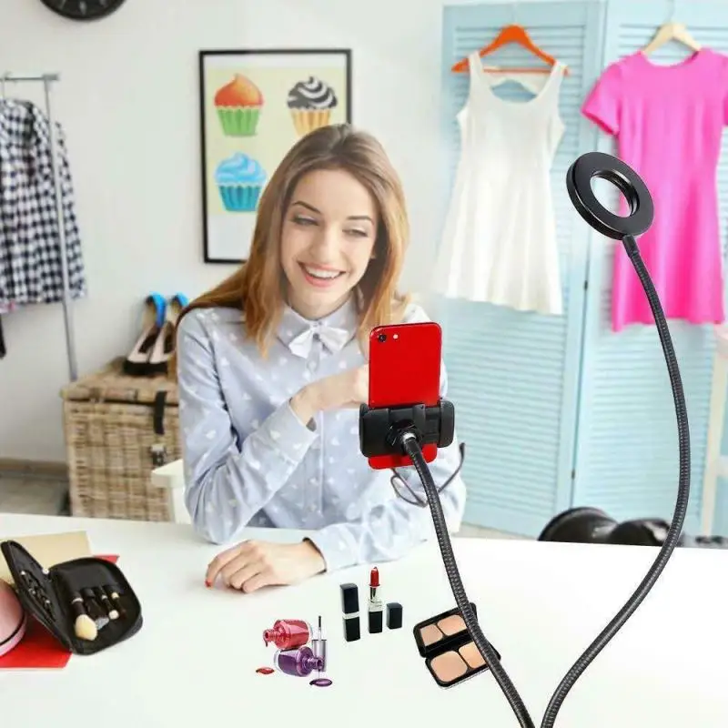 Led-Ringen Lys Makeup Selfie Ring Lys Til Lys Ring Til Youtube Fotografering Med Lang Arm Dovne Mobiltelefonholder