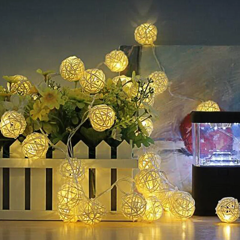 LED String Lys 3M 20leds Rattan Bold julelys Udendørs Indendørs Xams bryllupsfest Dekorativ Krans Bolden Lys String