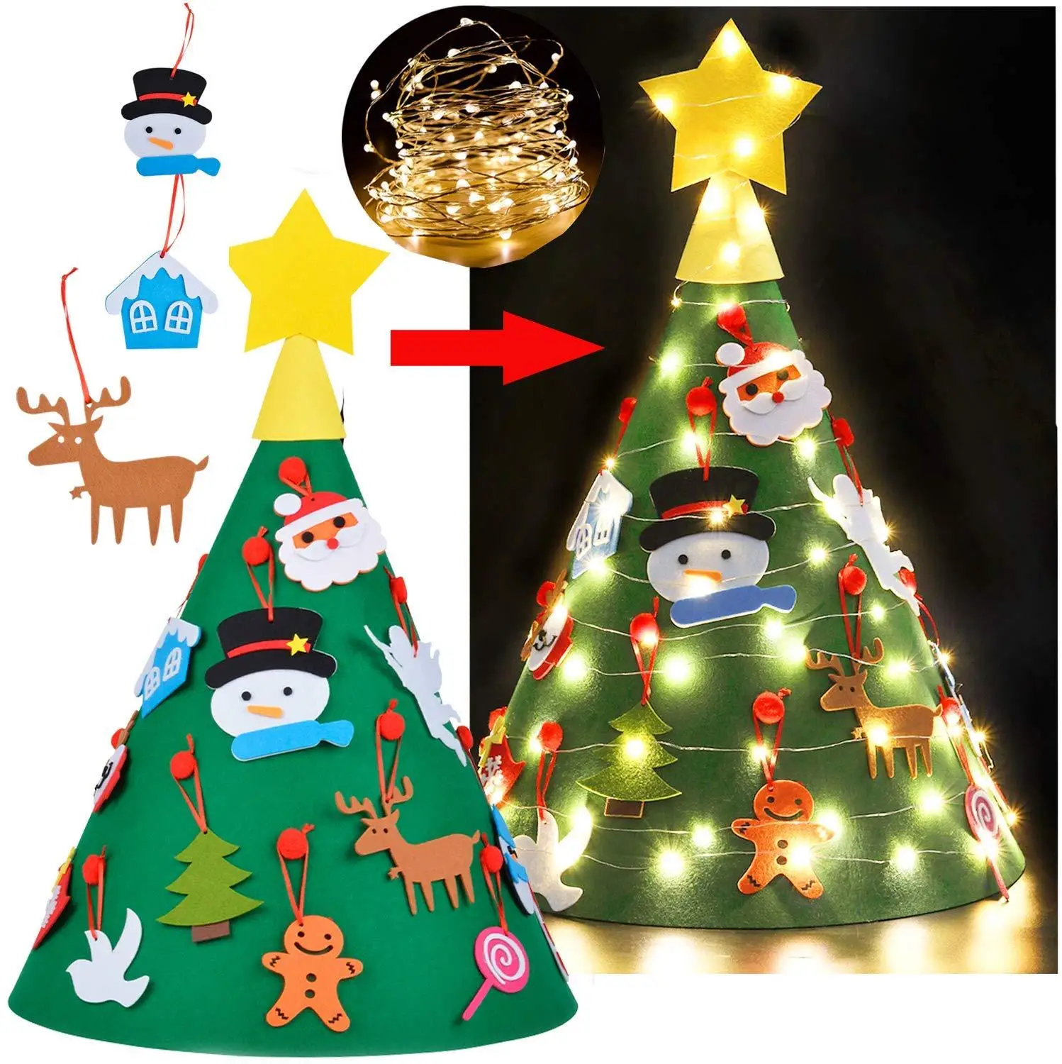 LED StripFelt juletræ Sæt Xmas Hængende Ornamenter Xmas Gaver til Børn Nye År Julepynt Småbørn Gaver