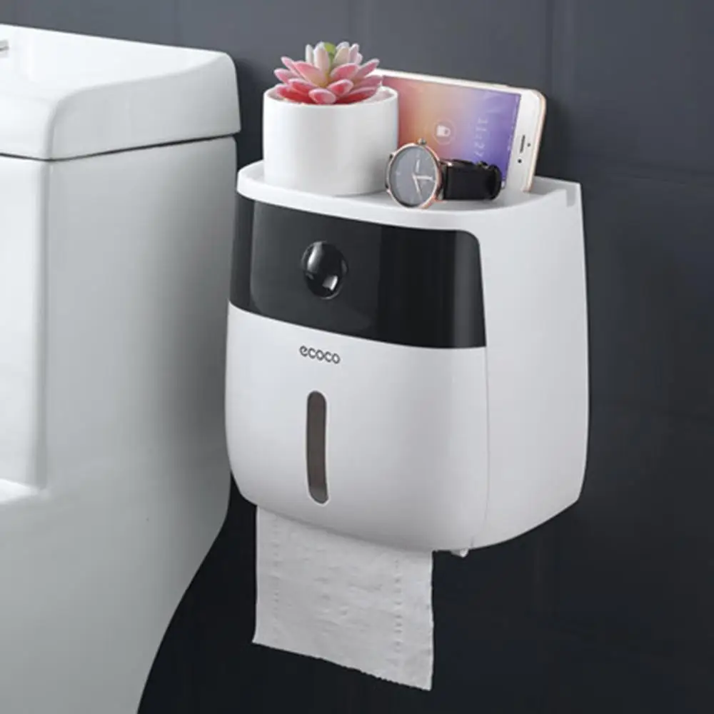 LEDFRE Vandtæt papirholder Dække vægmonteret Plast Roll Tissue Box sugekop Hylde til Opbevaring Indehaver