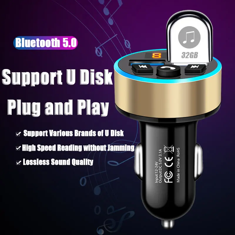 Leeher FM-Senderen Bil Oplader Bil MP3 Bluetooth-5,0 Spiller Trådløse Radio-Adapter USB Hurtig Oplader, med 2 USB Port Musik Afspiller