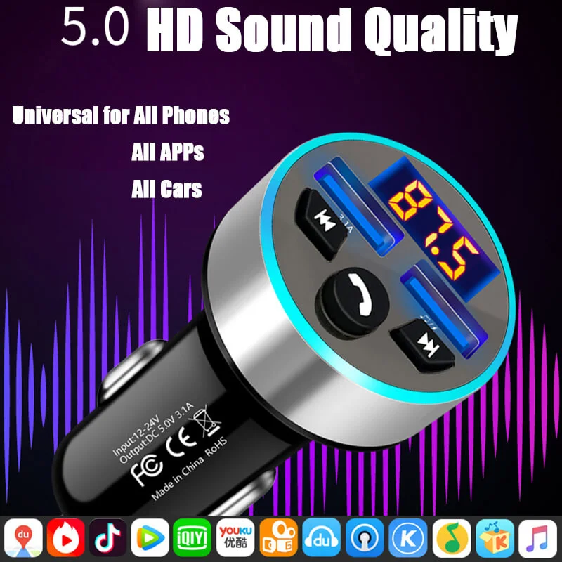 Leeher FM-Senderen Bil Oplader Bil MP3 Bluetooth-5,0 Spiller Trådløse Radio-Adapter USB Hurtig Oplader, med 2 USB Port Musik Afspiller