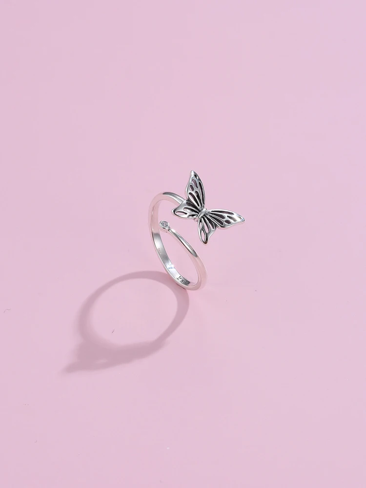 LEKANI 925 Sterling Sølv Gennembrudt Butterfly Ringe Til Kvinder Cubic Zircon Sølv Justerbar Ring Bryllup Smykker Nye Ankomst