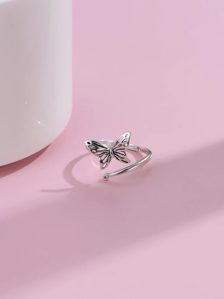 LEKANI 925 Sterling Sølv Gennembrudt Butterfly Ringe Til Kvinder Cubic Zircon Sølv Justerbar Ring Bryllup Smykker Nye Ankomst