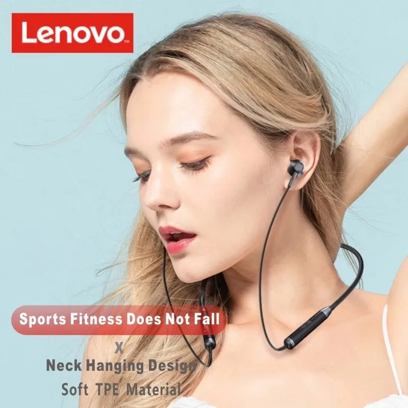 Lenovo HE06 Bluetooth-5.0 Neckband Trådløse Hovedtelefoner Stereo Sport Magnetiske Bluetooth Headset Sport Kører Vandtæt Headset