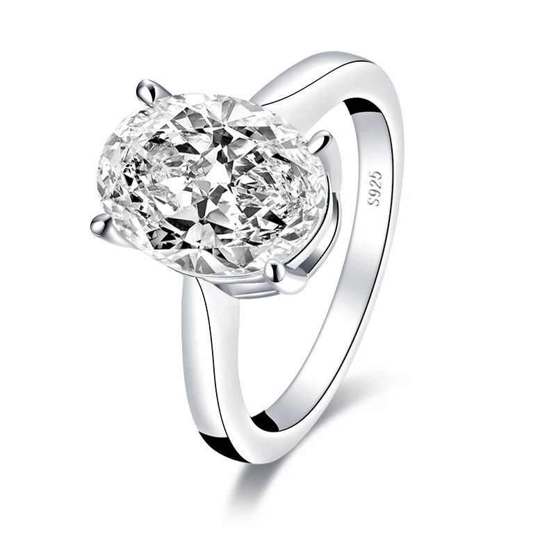 LESF Ægte 925 Sterling Sølv Ringe Hvide Simuleret Diamant Oval Cut Ring 5 Ct Kvinders Smykker