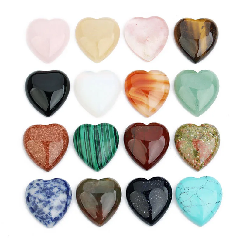 LINSOIR 5Pcs 10mm 25mm Heart Shape Design natursten Crystal Cameo Cabochon Til gør det selv Smykker Resultater Tilbehør F7232