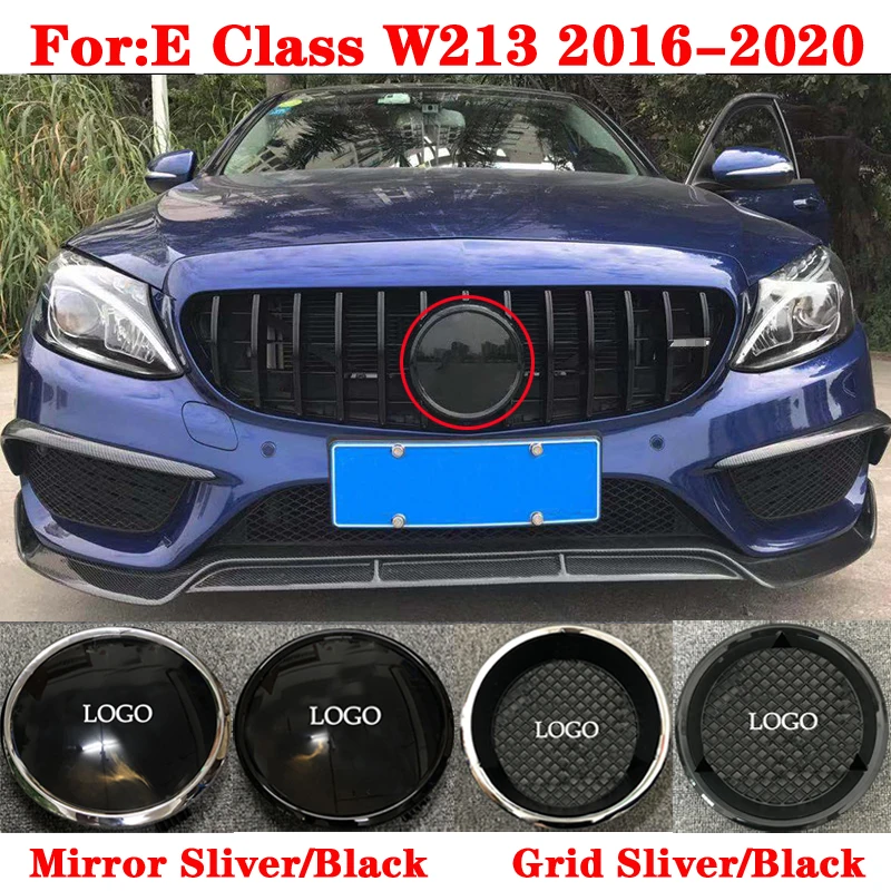 Logo Emblem Insignier For Mercedes-Benz E-Klasse W212 2013-15 W213 2016-2020 Front Gitter Badge Spejl overflade Grid Black silvery