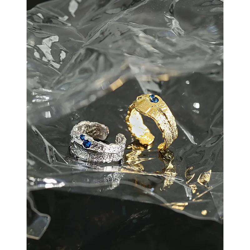 LouLeur Uregelmæssige 925 Sterling Sølv Ring Design Blå Zircon Ringe Til Kvinder Smykker Justerbar Ring 2020 Tendens Sølv 925