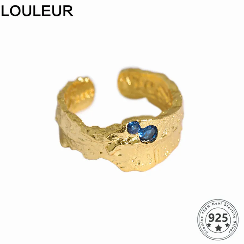 LouLeur Uregelmæssige 925 Sterling Sølv Ring Design Blå Zircon Ringe Til Kvinder Smykker Justerbar Ring 2020 Tendens Sølv 925