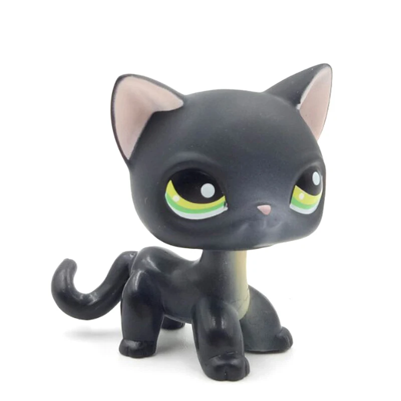 Lps kat pet shop legetøj black cat #336 Grønne Øjne Lyserøde Øre Kort Hår Sort Kitty Figur Killing Barn gave