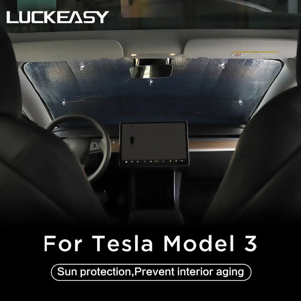 LUCKEASY Parasol Custom-Fit for Tesla Model 3 2017-2021 Bil Skylight Blind Skygge Net forrude