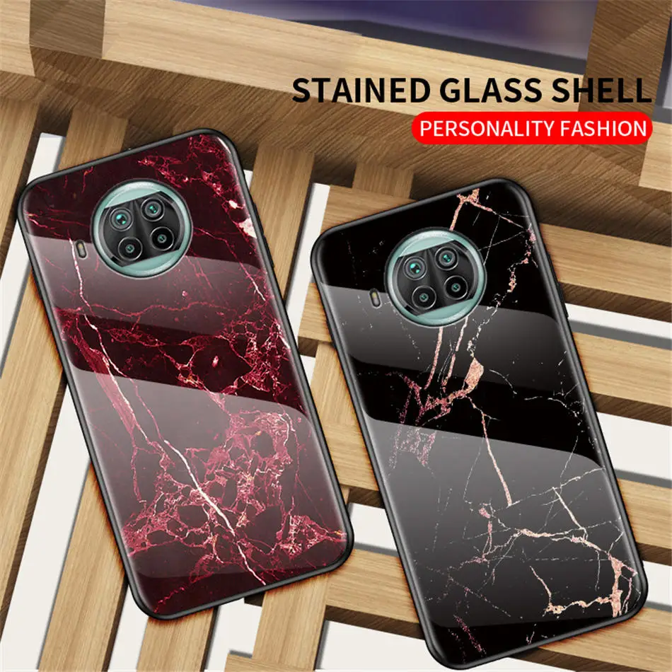 Luksus Marmor Hærdet Glas Tilfældet For Xiaomi 10T Lite Slank Silikone Ramme Hårdt Tilbage Dække For Mi 10T 10 T Lys Coques