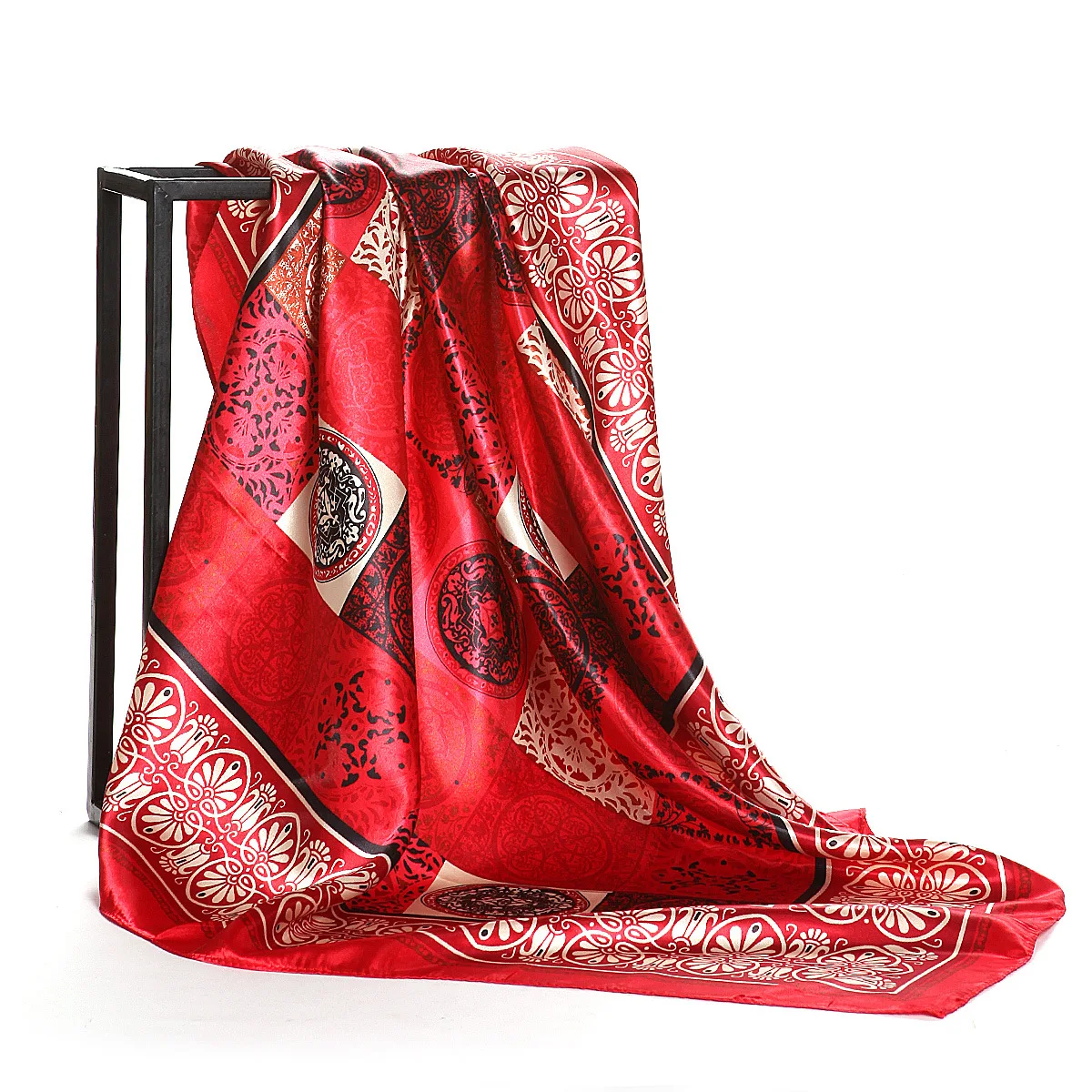 Luksus mærke silke tørklæder retro stil geometriske totem silke trykt silke tørklæde 90cm stort kvadratisk tørklæde kvinders tørklæde