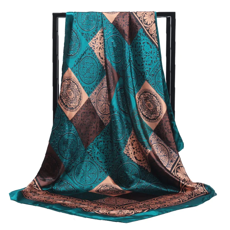 Luksus mærke silke tørklæder retro stil geometriske totem silke trykt silke tørklæde 90cm stort kvadratisk tørklæde kvinders tørklæde