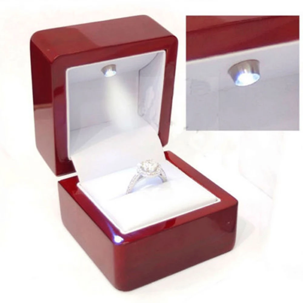 Luksus Ring Læder smykkeskrin med LED Lys Engagement vielsesringe Tilfælde Kasser Red Nye 2020-smykker arrangør emballage