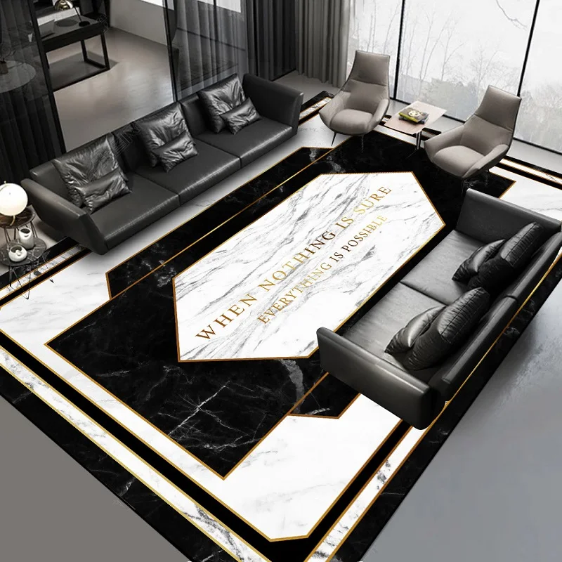 Luksus sort og hvidt geometrisk marmor tæppe skræddersyet 2,6 m bredde gulvmåtte plys udskrivning tæppe til stue, soveværelse mat