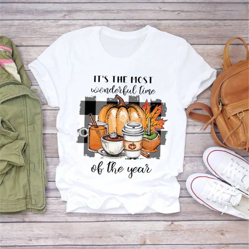 Luslos Trykt Pumpkin Spice Elsker Sæson Falde Thanksgiving Halloween T-shirt til Kvinder, Damer Grafisk T-Shirt, Toppe Shirt Kvindelige Tee