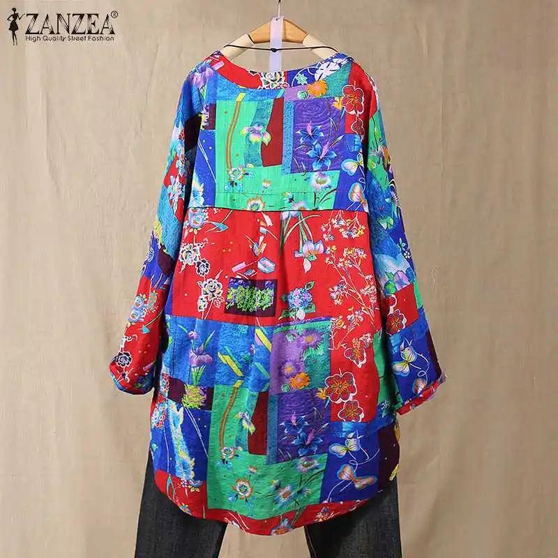 M-5XL ZANZEA 2021 Foråret Cardigans Vintage Afslappet langærmet Skjorte Fashion Kvinder Trykt Blomstret Bluse Blusas Female Tunika Toppe