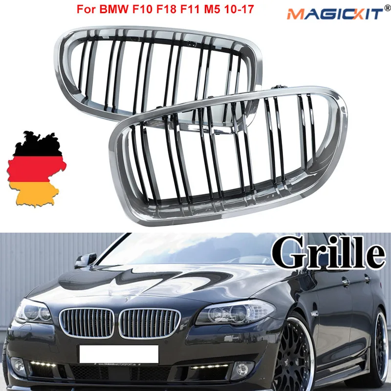 MagicKit Chrome+Sort Par Forreste Kofanger Grill Gitter Til BMW 5-Serie F10 F18 F11 M5 10-16