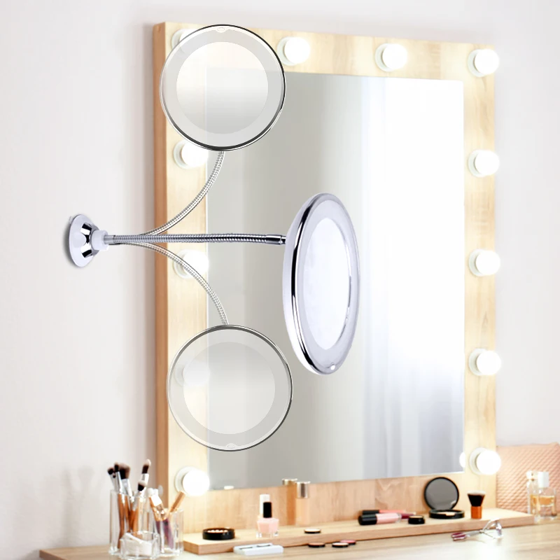 Makeup-Spejl Suge Spejl LED-10X Forstørrelse Fleksible Justerbare Makeup Spejl, Ingen Farve Difference-LED-Forstørrelse Delikat