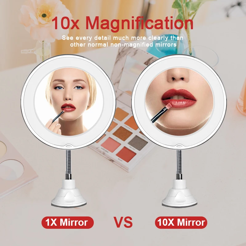 Makeup-Spejl Suge Spejl LED-10X Forstørrelse Fleksible Justerbare Makeup Spejl, Ingen Farve Difference-LED-Forstørrelse Delikat