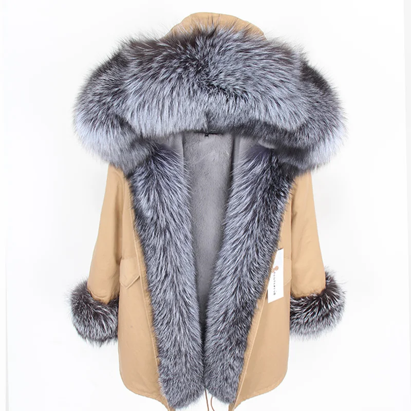 Maomaokong imiteret pels foret med bomuld, pels naturlige park ræv pels krave varmt afslappet jakke vinter frakke