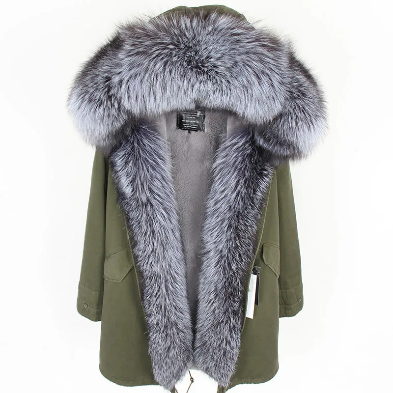 Maomaokong imiteret pels foret med bomuld, pels naturlige park ræv pels krave varmt afslappet jakke vinter frakke