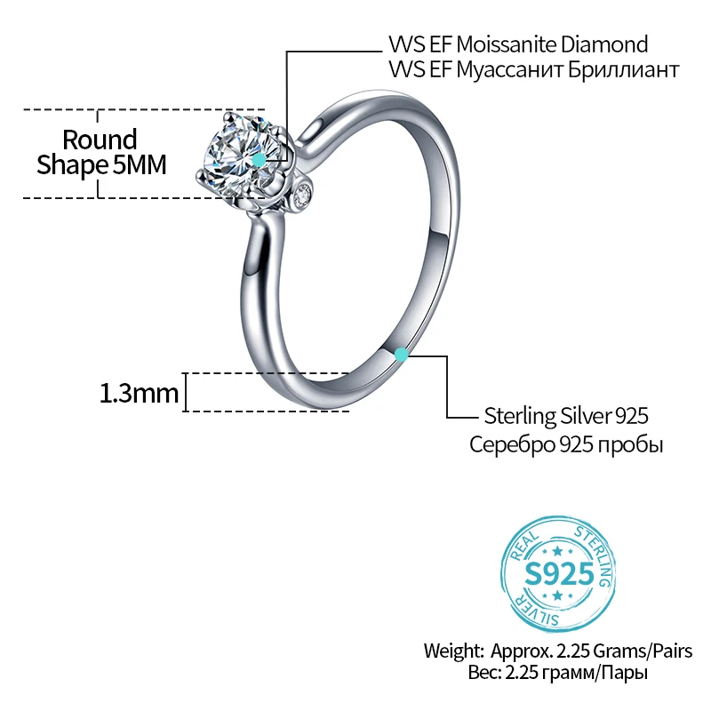 Massivt Sølv 0.5 ct-Lab Vokset Diamant DEF Farve VVS1 Hjerter og Pile Moissanite Diamant 4 Kroge Solitaire Ring