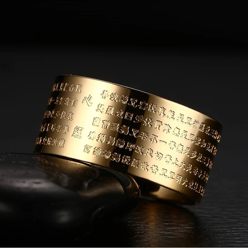 Meaeguet 10mm Bred Vintage Bøn Bijoux Ringe til Kvinder, Mænd 316L Rustfrit Stål 2 Farver Kinesiske Buddhistiske Skrifter Ring
