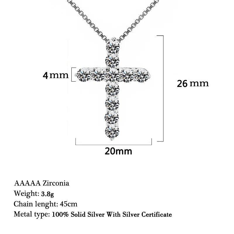 Med Certifikat 11pcs Lab Diamant Kors Vedhæng Halskæde 925 Sterling Sølv Choker Statement Halskæde Kvinder Sølv 925 Smykker