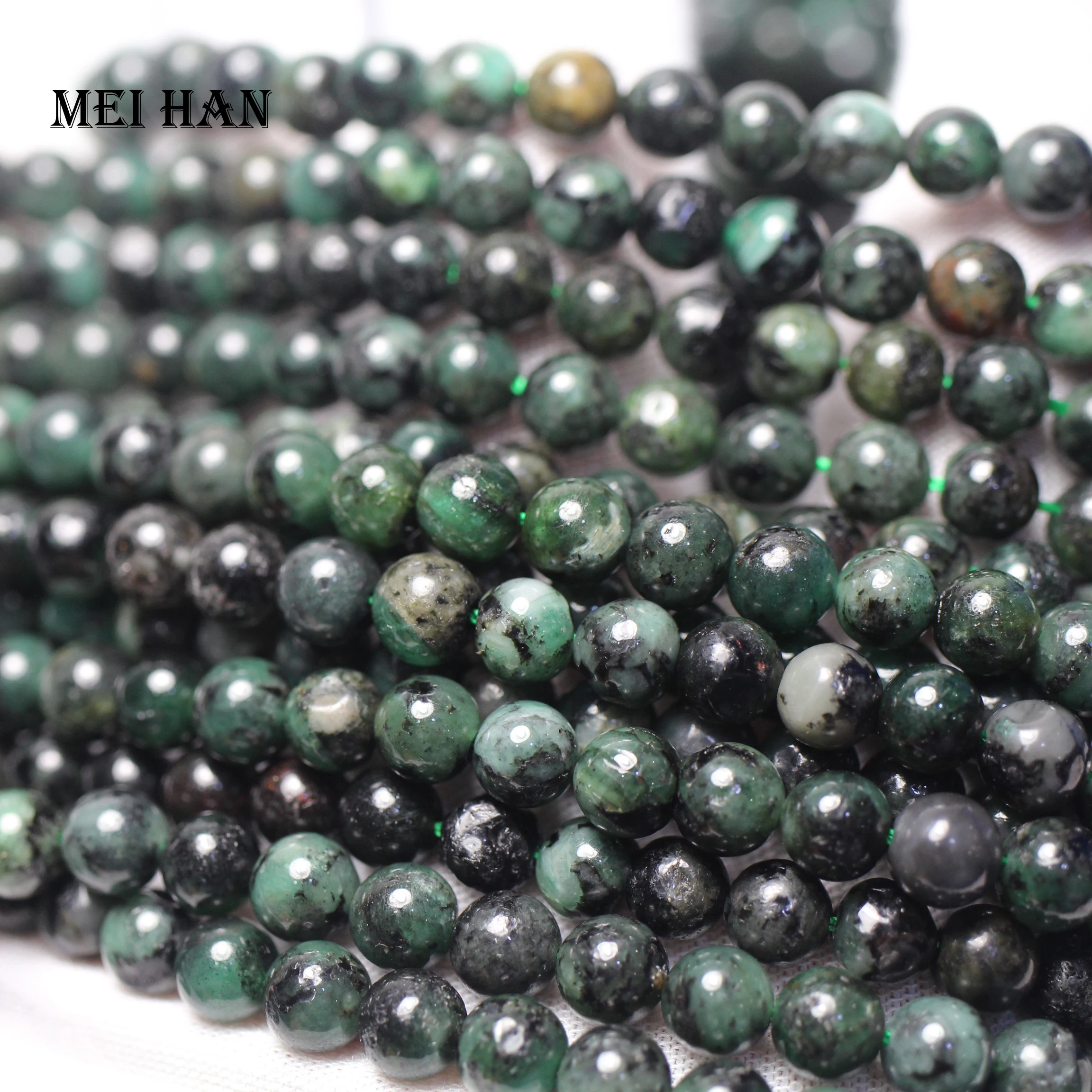 Meiahn Engros (1 strand/sæt) 6-7mm African Green emeraldd perle sten glatte runde perler til smykkefremstilling