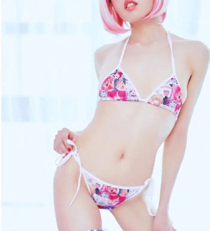 Micro Søde Japanske Bikini Mini Goth Halterneck Lolita Style Anime Cosplay Sexet Undertøj til Kvinder Trusser og Bh Sæt Undertøj Strappy