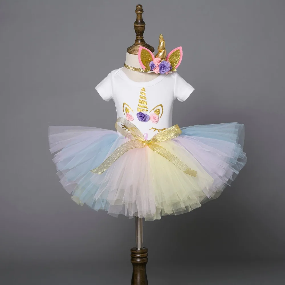 Min 1 Årige Pige Baby Fødselsdag Dress Unicorn Børn Kostume Barnedåb Kjole til Baby Pige Blomster Piger Cake Smash Udstyr