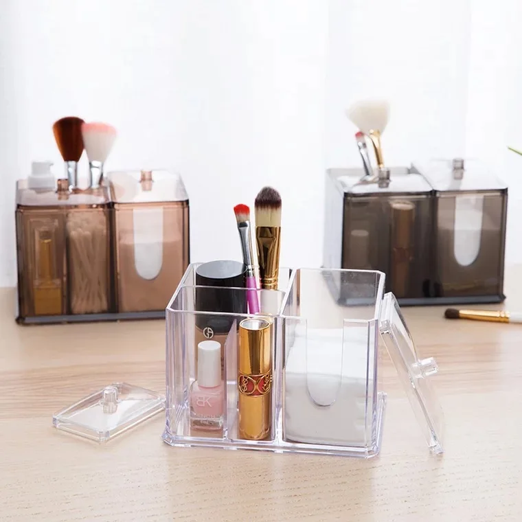 Mini Table Kosmetisk Pensel opbevaringsboks Makeup Bomuld Arrangør med Låg, Plast Skønhed Podning Beholder til Læift/Neglelak