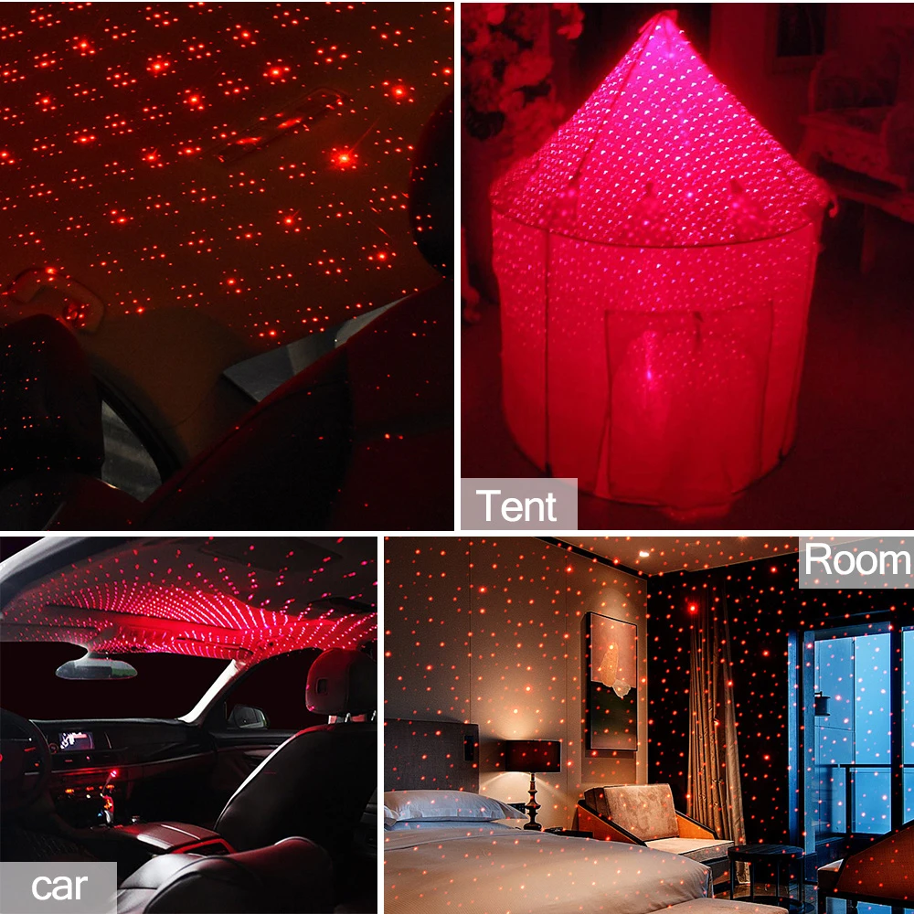 Mini-USB-Stjernede Lys Projektor Romantisk Bilens Tag Indvendig Laser Atmosfære Dekoration Lampe Bærbare Part Lys Til Hjemmet DJ-Rummet