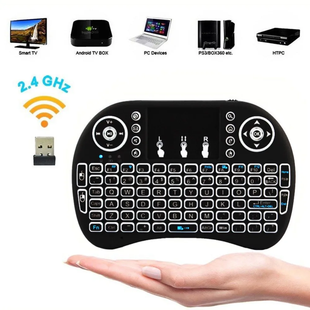 Mini Wireless 2.4 Ghz-Baggrundsbelyst Tastatur,Tre Lys Skifte Perfekt til Raspberry Pi PC / Android bd #289573