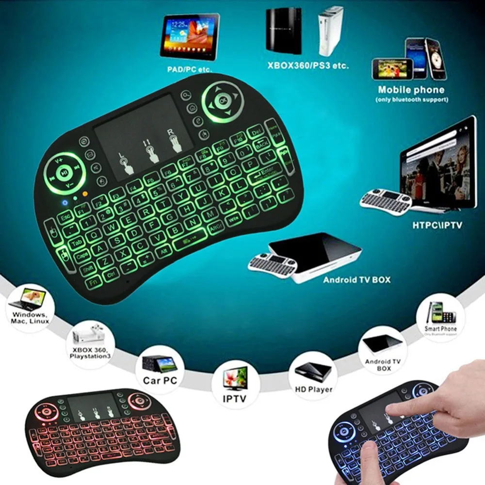 Mini Wireless 2.4 Ghz-Baggrundsbelyst Tastatur,Tre Lys Skifte Perfekt til Raspberry Pi PC / Android bd #289573