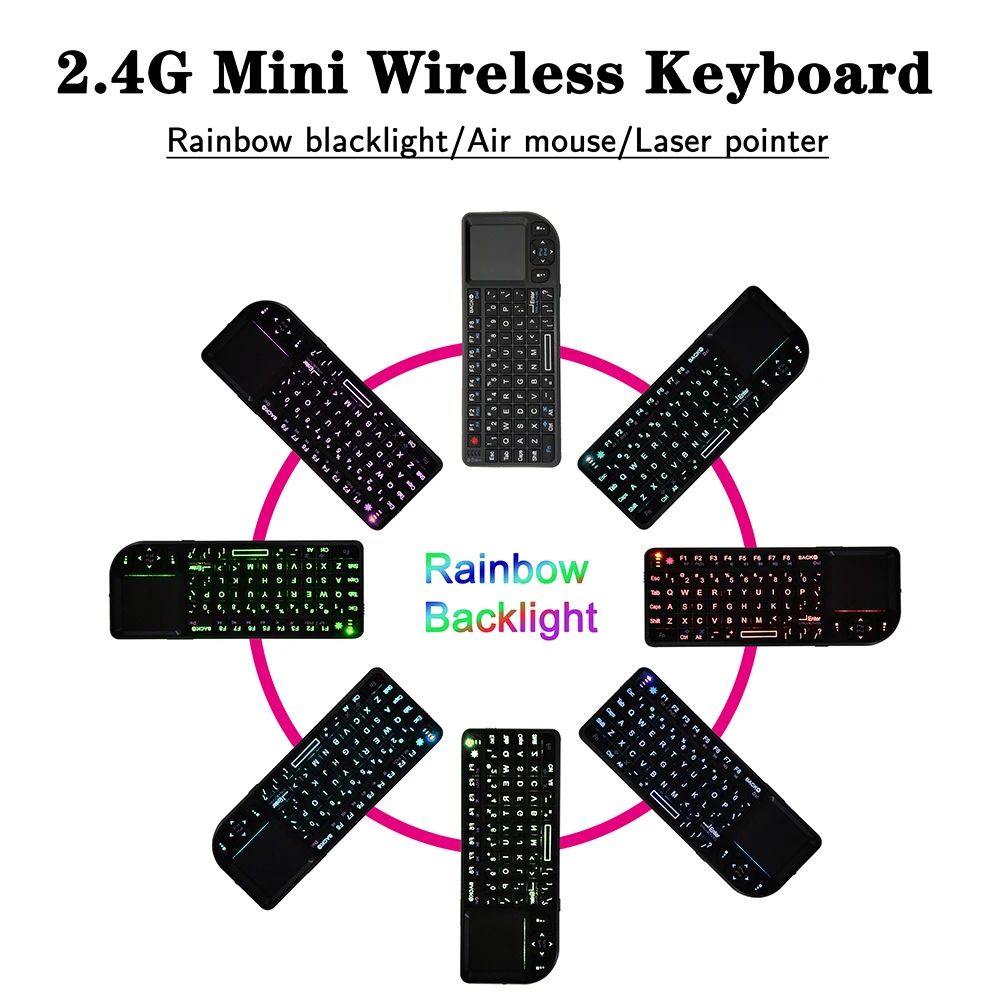 Mini Wireless A8 Tastatur Air Mouse 2,4 G 7color Baggrundsbelyst Håndholdte Touchpad ' en til telefonen smart tv boks android 2,4 G Wireless Presenter