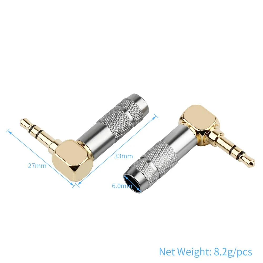 MinIjack 3.5 mm-90 Grader 3 Poler 6,0 mm Wire Hul Lyd Stik På 3,5 Hovedtelefon Stik Til Lodning Hovedtelefon Line-Adaptere Sølv