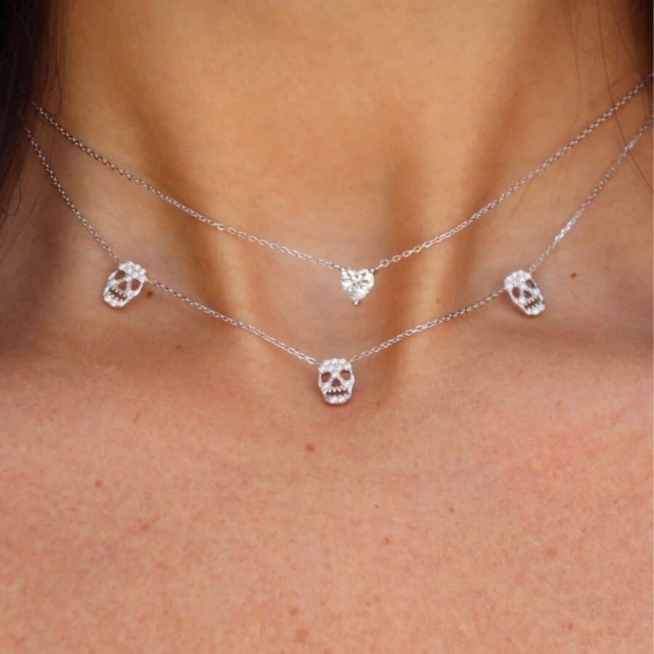 Minimal minimalistisk europæiske kvinder 925 sterling sølv kæde, charme chokers cz skelet skull design kæder