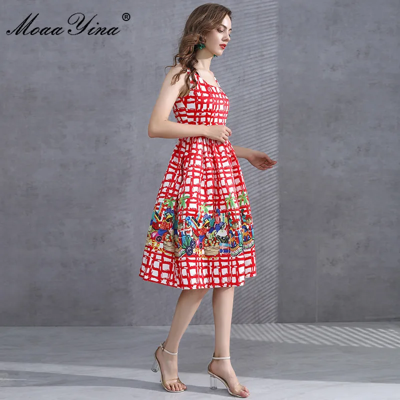 MoaaYina Fashion Designer kjole Sommeren Kvinder Kjole Spaghetti Strop Blomster-Print Ferie Bolden Kjole Kjoler