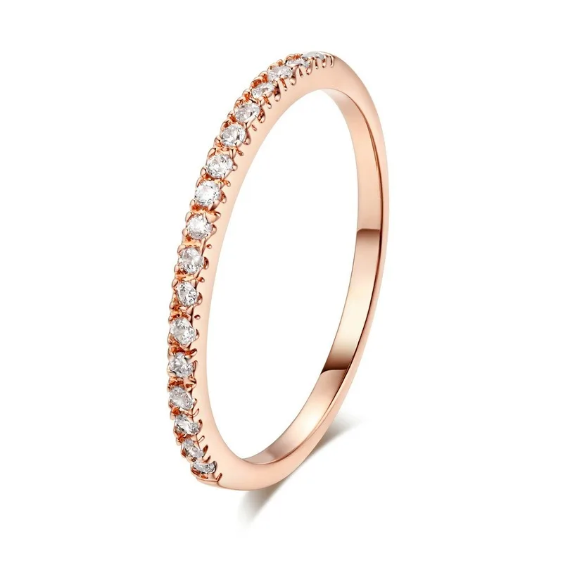 Mode 14k Guld Ring 925 Sølv Farve Diamant Ringe til Kvinder Engagement Vielsesring Enkelt Række Bore Finger Ring Smykker Gave