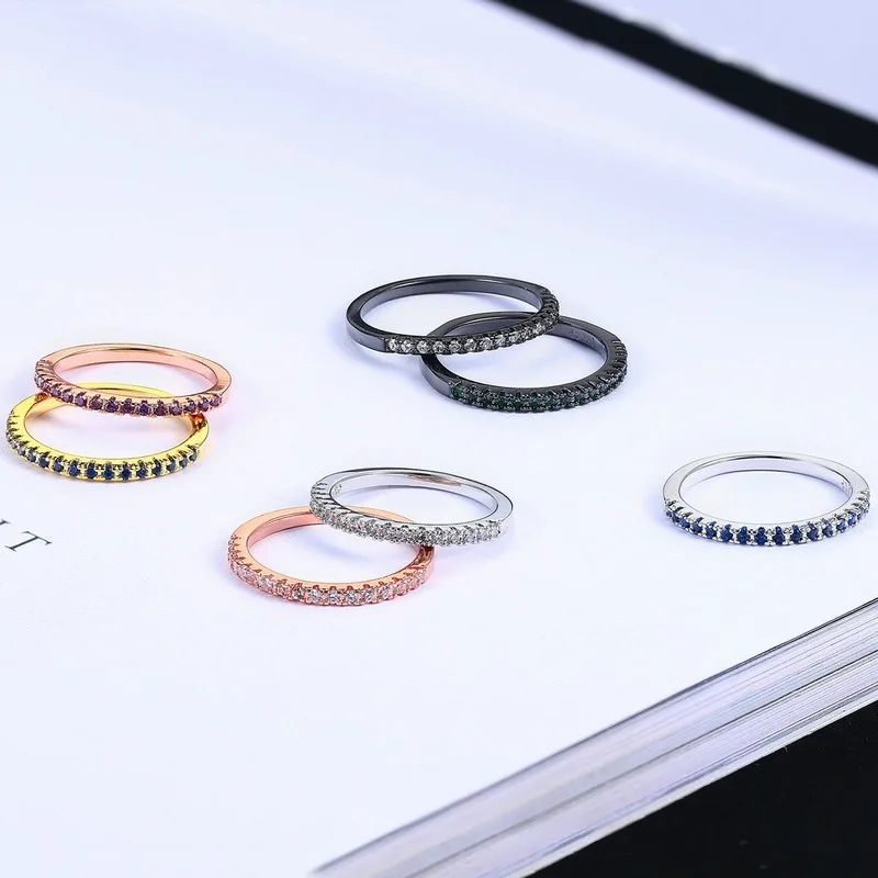 Mode 14k Guld Ring 925 Sølv Farve Diamant Ringe til Kvinder Engagement Vielsesring Enkelt Række Bore Finger Ring Smykker Gave